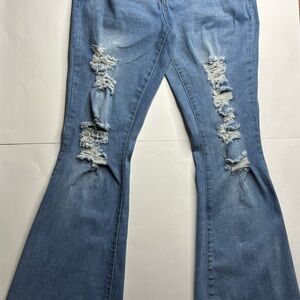 Almost Famous Light Blue Distressed Flare Jeans